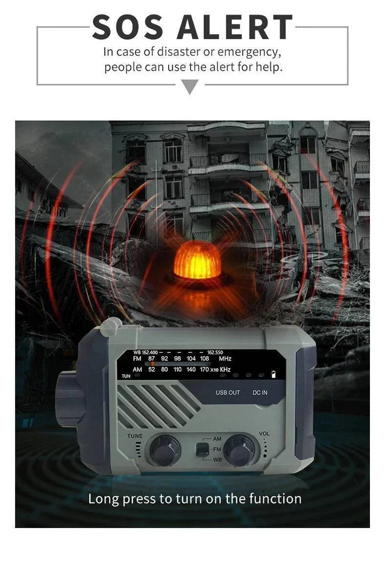Solární rádio s ručním generátorem, svítilnou a powerbankou pro nouzové situace - Lamylie