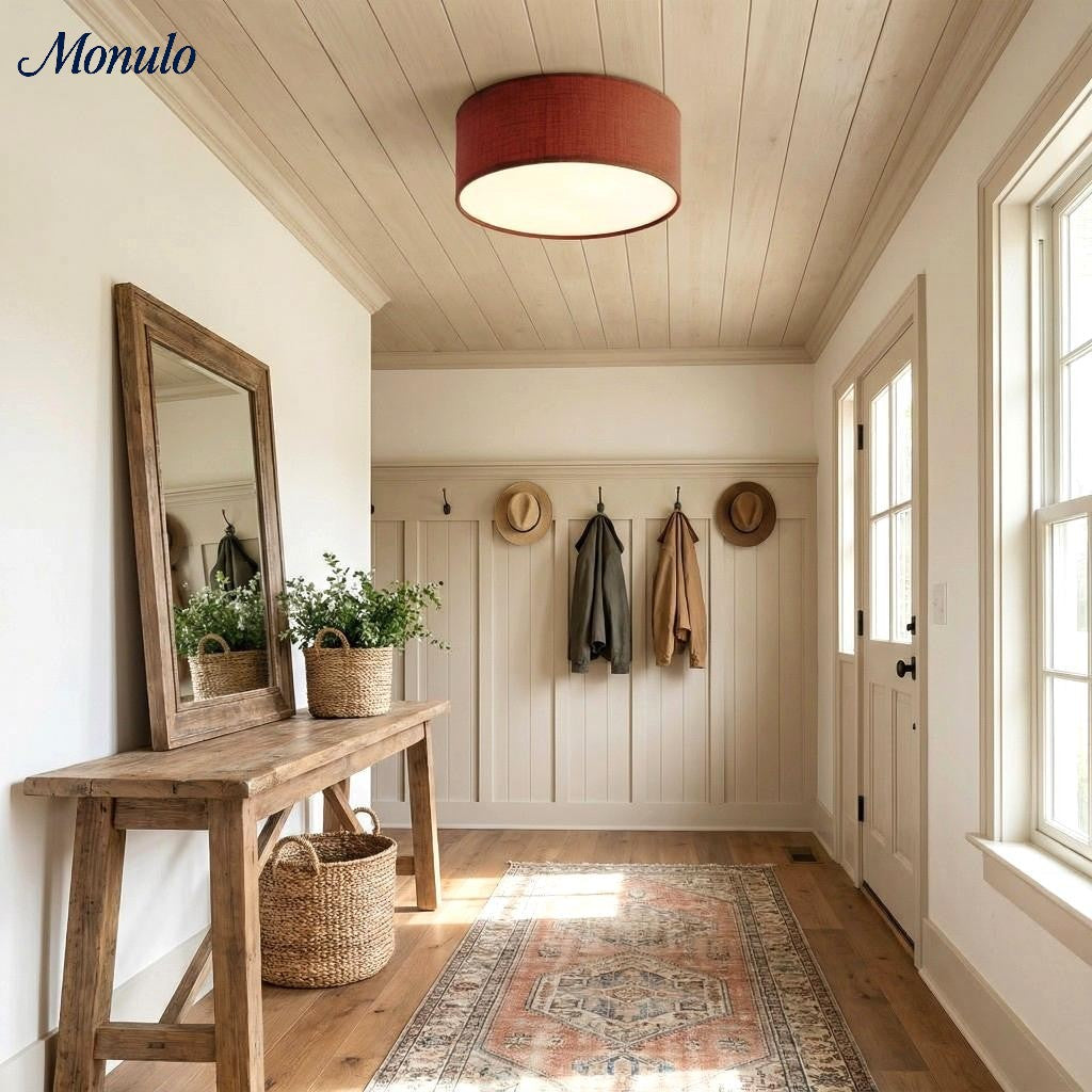 Ceiling Lamp with Linen Shade | Drum Shape Ø30/45cm | Modern Scandinavian Design | Elegant Lighting for Living Room Bedroom Dining Room - Lamylie