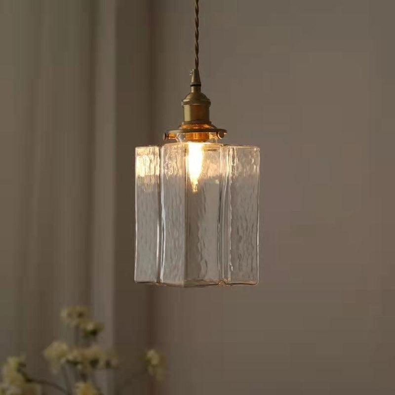 Vintage Pendant Lamp with Wavy Glass & Iron Fixture | Square/Rectangular | Scandinavian Design for Living Room - Lamylie