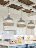 Handwoven Rattan Pendant Lamp Blue Vintage Shade Dining Room Kitchen Living Room Scandinavian Light Fixture - Lamylie