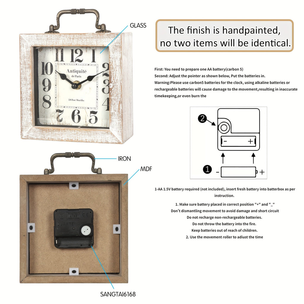 Cabinco Rustic Wooden Shelf Clock — Glass Cover