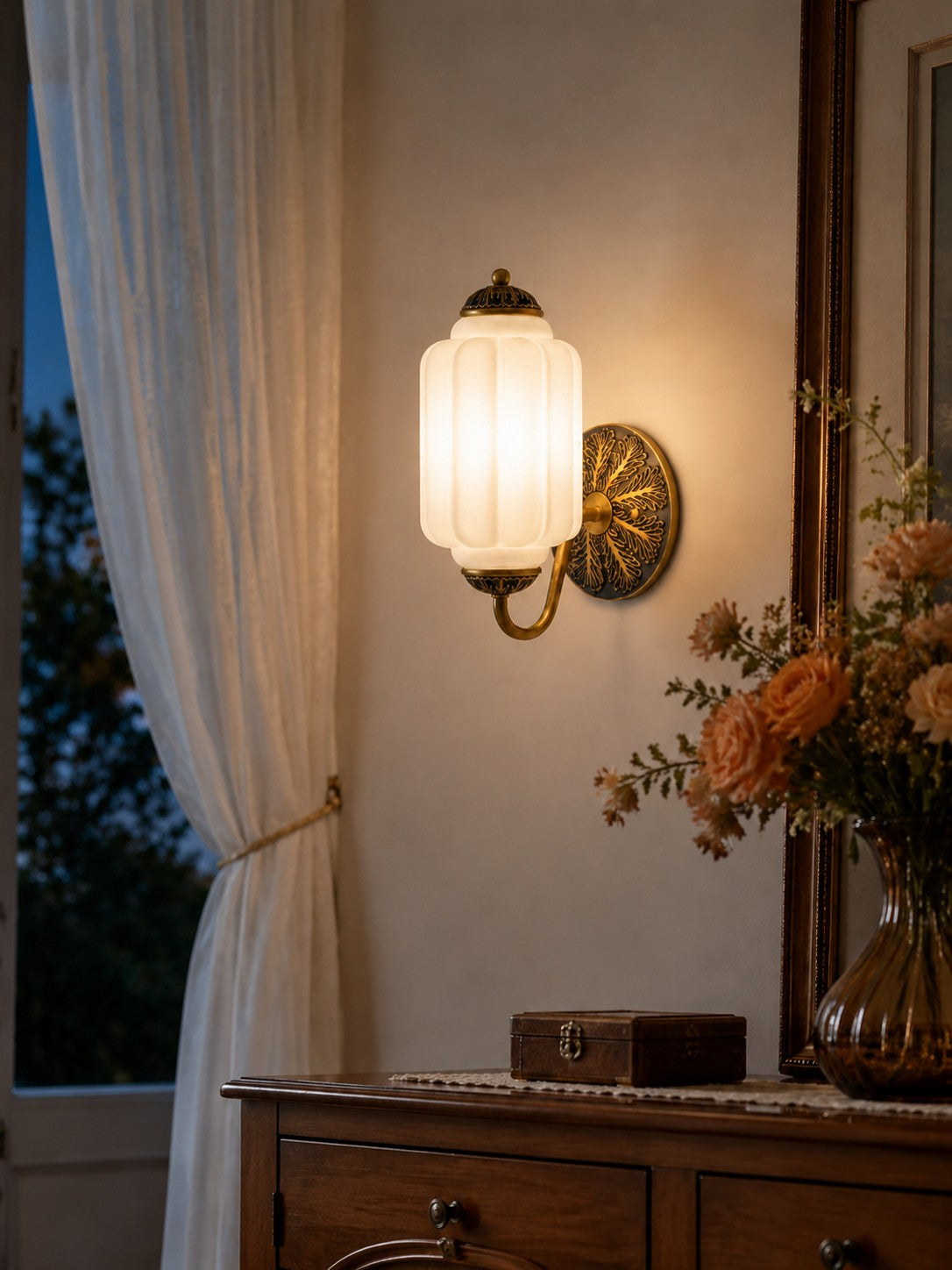Milk Glass Wall Lamp Eloise for Hall and Bedroom | Vintage Wall Lighting with Milky White Glass - Lamylie