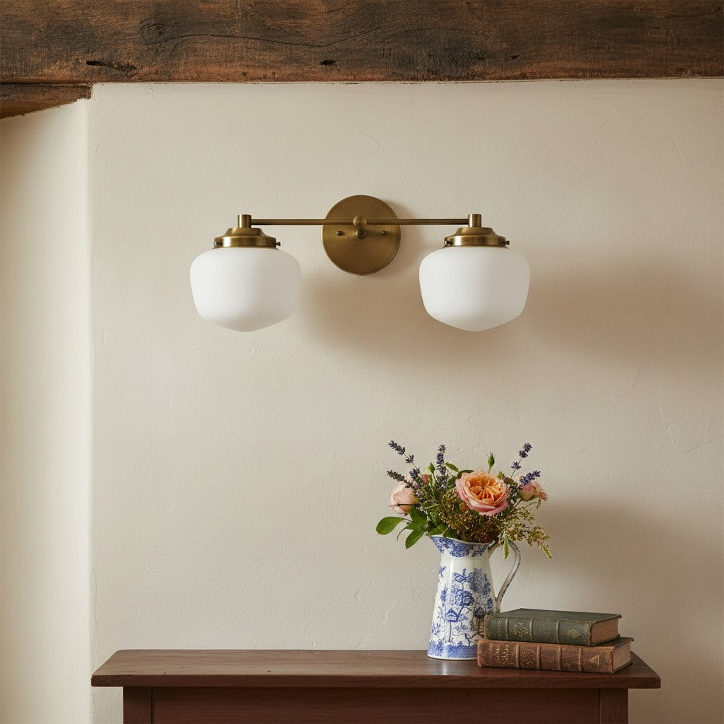 Globe Wall Lamp Classic Bathroom Schoolhouse Lighting Matte Opal Glass for Mirror and Sink - Lamylie