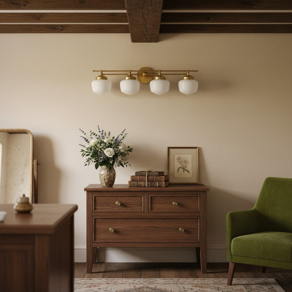Globe Wall Lamp Classic Bathroom Schoolhouse Lighting Matte Opal Glass for Mirror and Sink - Lamylie