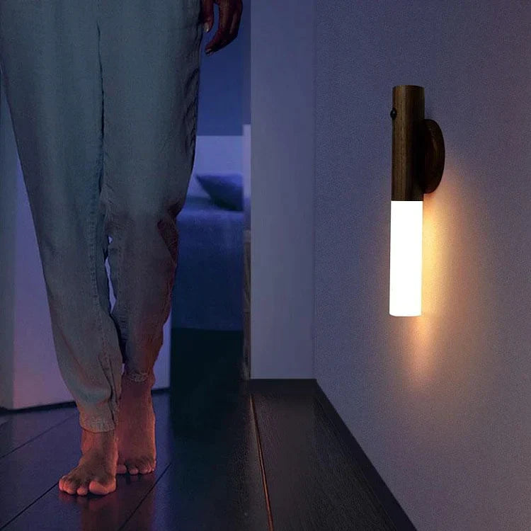 Wooden Night Light with Motion Sensor | Rechargeable LED Night Light for Bedroom, Hallway & Toilet | Warm White Light Wood - Lamylie