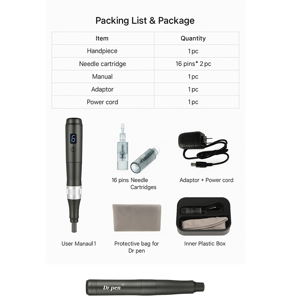 Microneedling Dermapen with USB Rechargeable Feature, 5 x 32Pin Cartridges - Lamylie