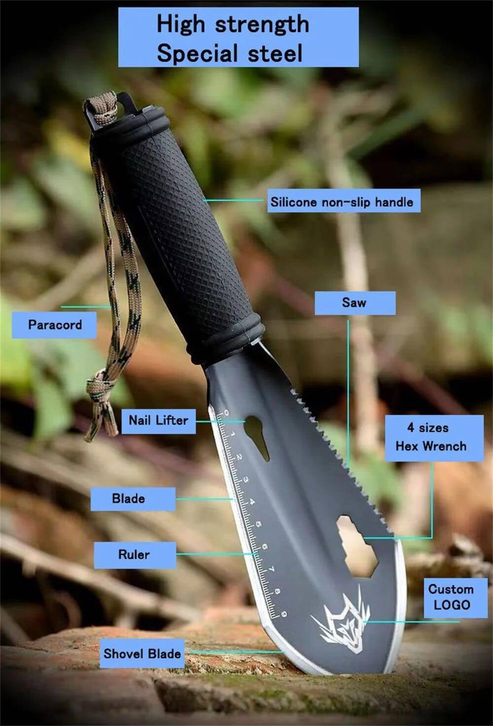 Multi-Function Stainless Steel Survival Shovel Kit with Accessories - Lamylie