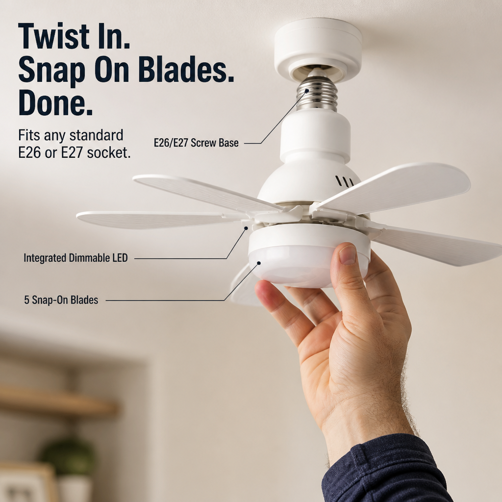 AirLume — Screw a Quiet Ceiling Fan + Bright LED Into Any Light Socket - Lamylie