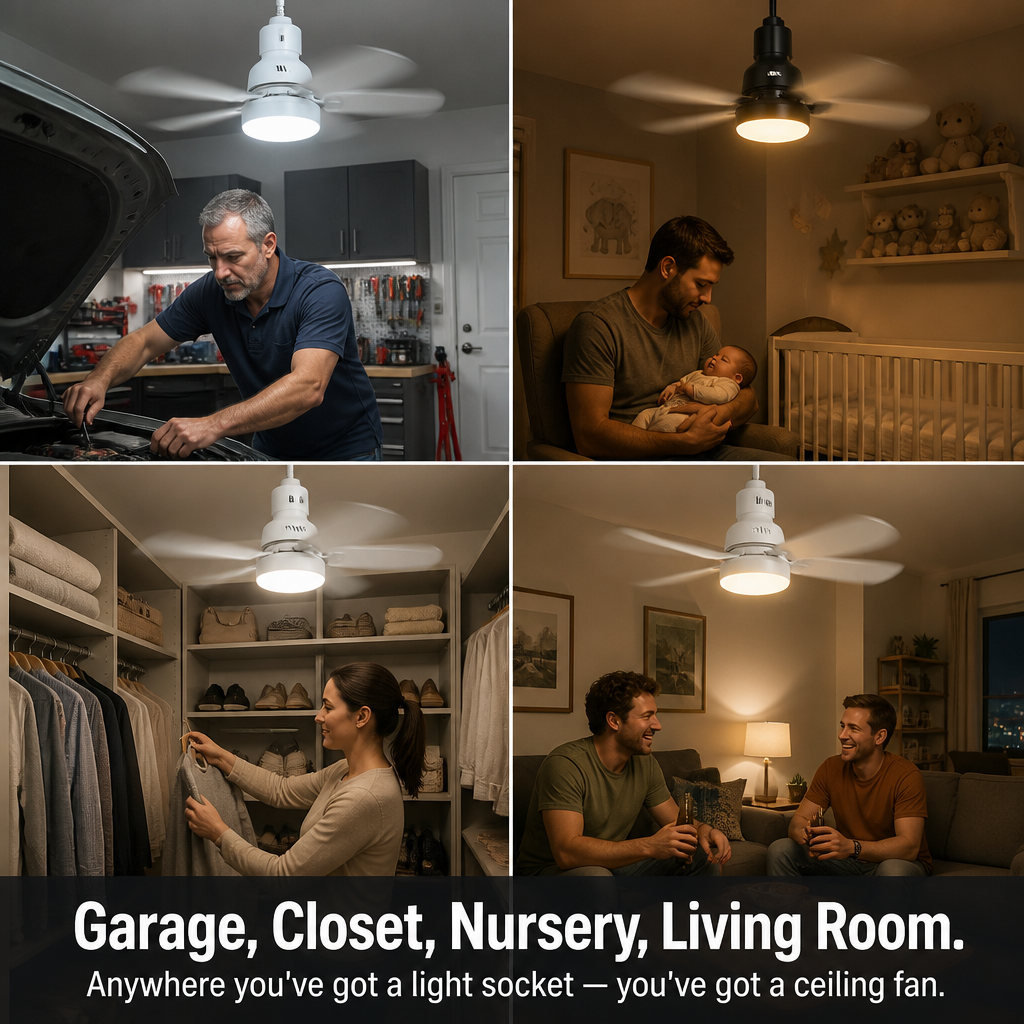 AirLume — Screw a Quiet Ceiling Fan + Bright LED Into Any Light Socket - Lamylie