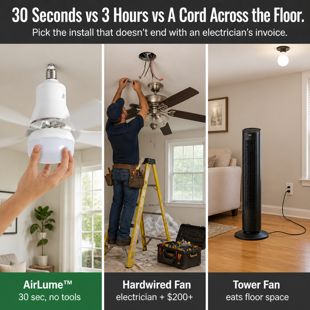 AirLume — Screw a Quiet Ceiling Fan + Bright LED Into Any Light Socket - Lamylie