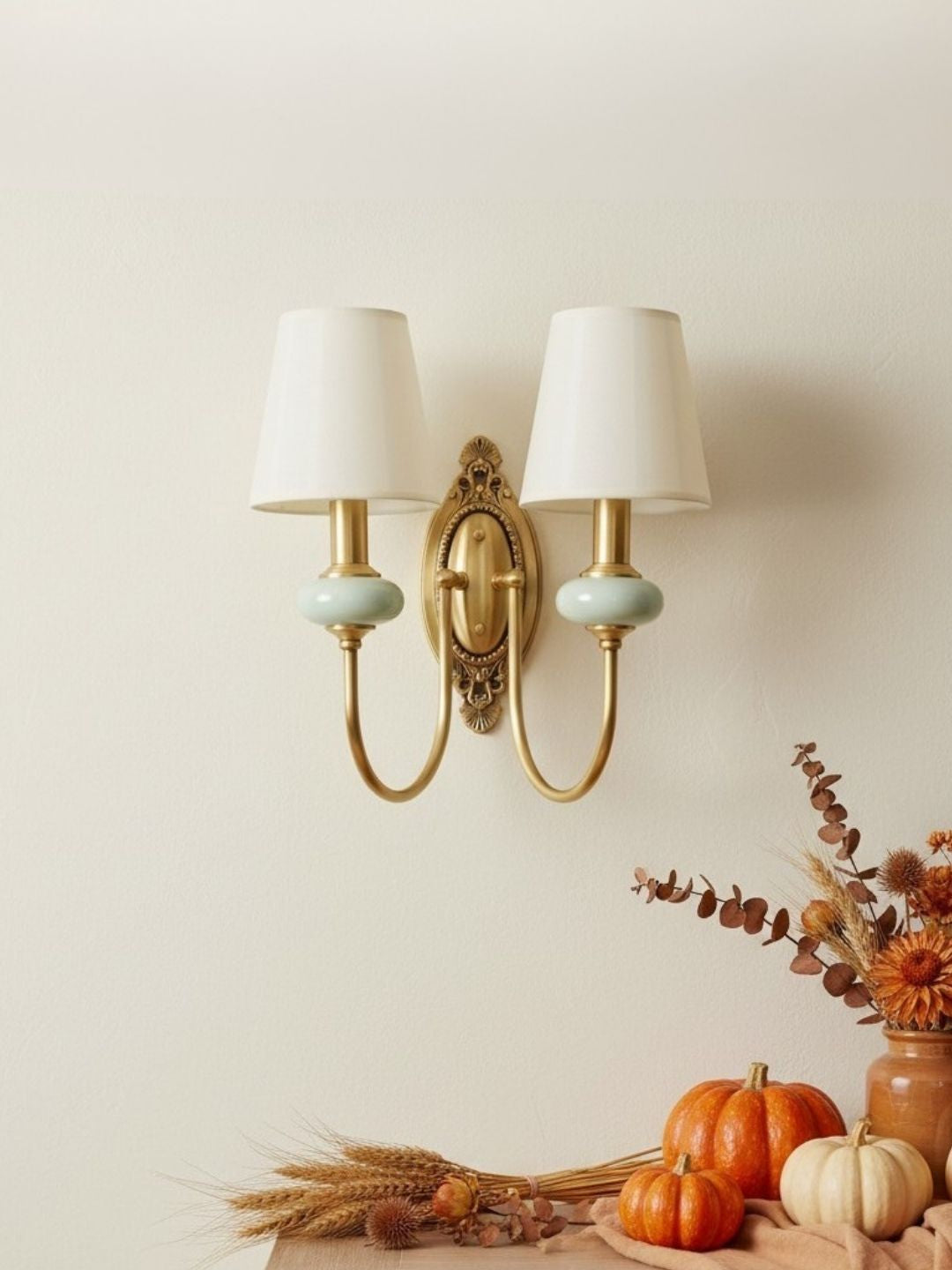 Ceramic Wall Lamp with Fabric Shade - 1 or 2 Light Points - E27 - Various Colors & Styles - Lamylie