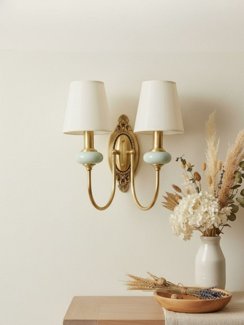 Ceramic Wall Lamp with Fabric Shade - 1 or 2 Light Points - E27 - Various Colors & Styles - Lamylie