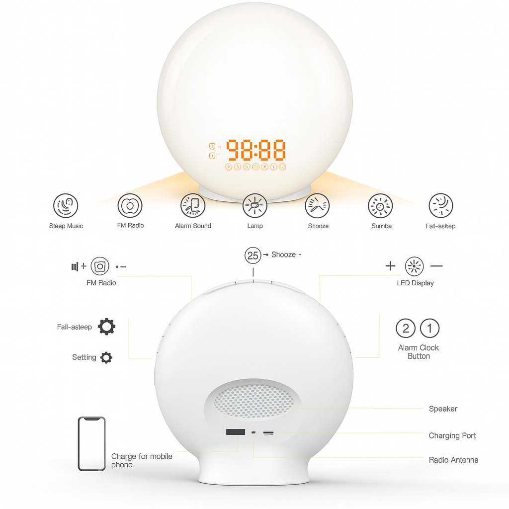 Smart Alarm Clock with Sunrise Simulation and Light Therapy功能 - Lamylie
