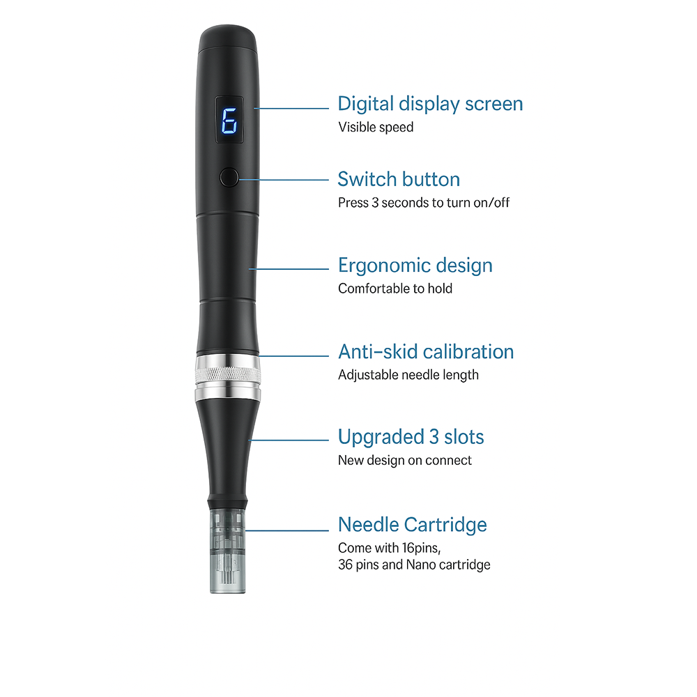 Microneedling Dermapen with USB Rechargeable Feature, 5 x 32Pin Cartridges - Lamylie
