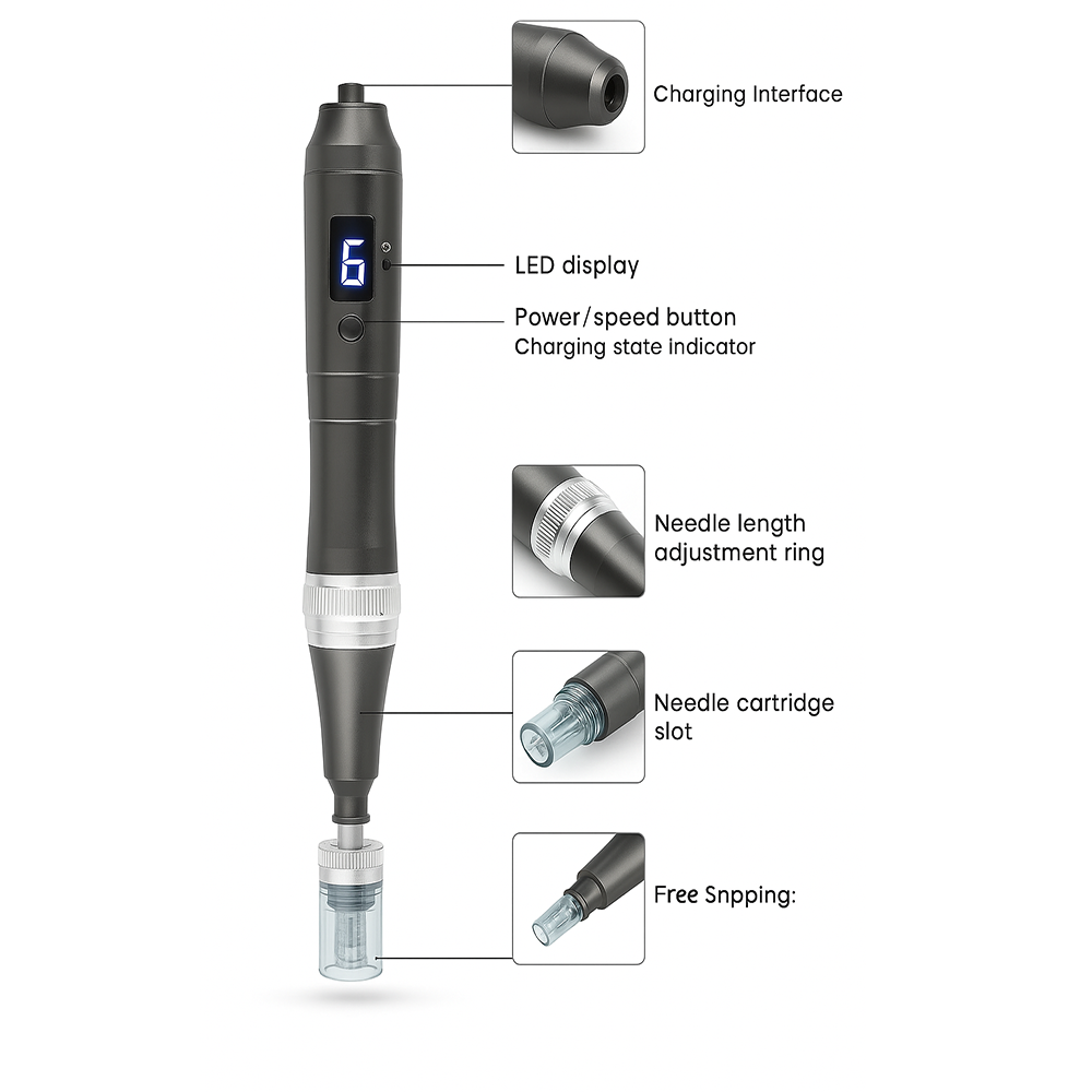 Microneedling Dermapen with USB Rechargeable Feature, 5 x 32Pin Cartridges - Lamylie