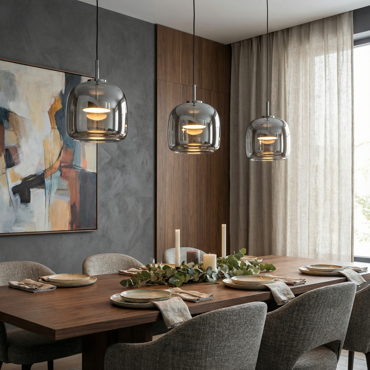 LumenGlow pendellampa i rökgrått glas — modern hängande design