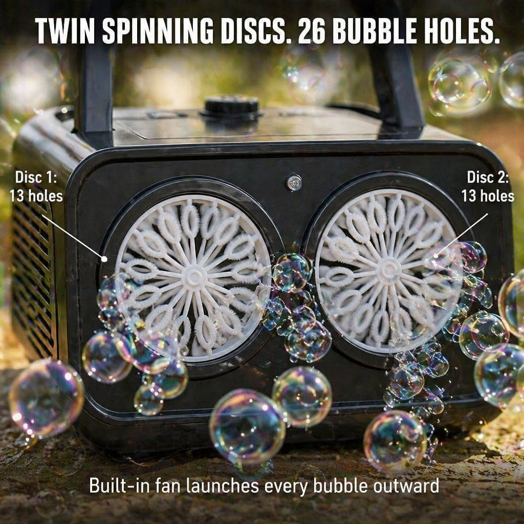 BubblyRush - Überschwemmen Sie jede Gartenparty mit einem Seifenblasensturm aus zwei Scheiben - Lamylie