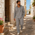 Drakescape – Relaxte linnen Henley-top met capuchon en broek - Lamylie
