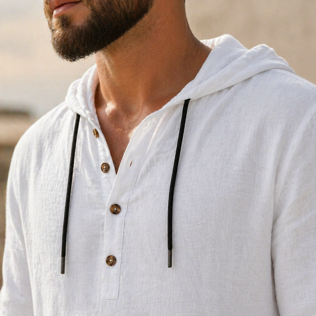 Drakescape – Relaxte linnen Henley-top met capuchon en broek - Lamylie