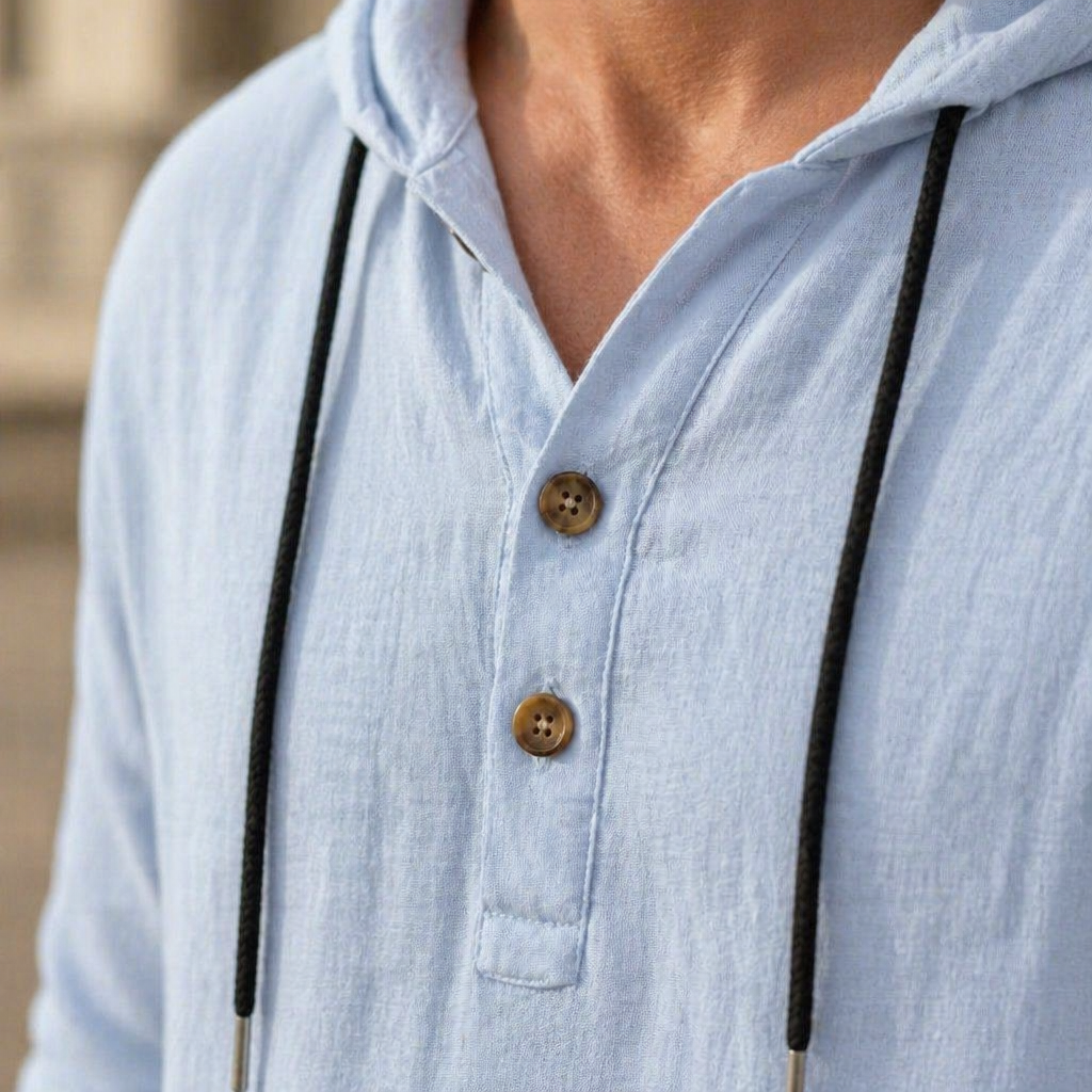 Drakescape – Relaxte linnen Henley-top met capuchon en broek - Lamylie