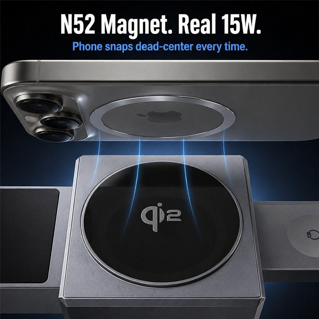 ChargeFlow — iPhone, Watch und Headsets an einem faltbaren Qi2-Ständer befestigen - Lamylie