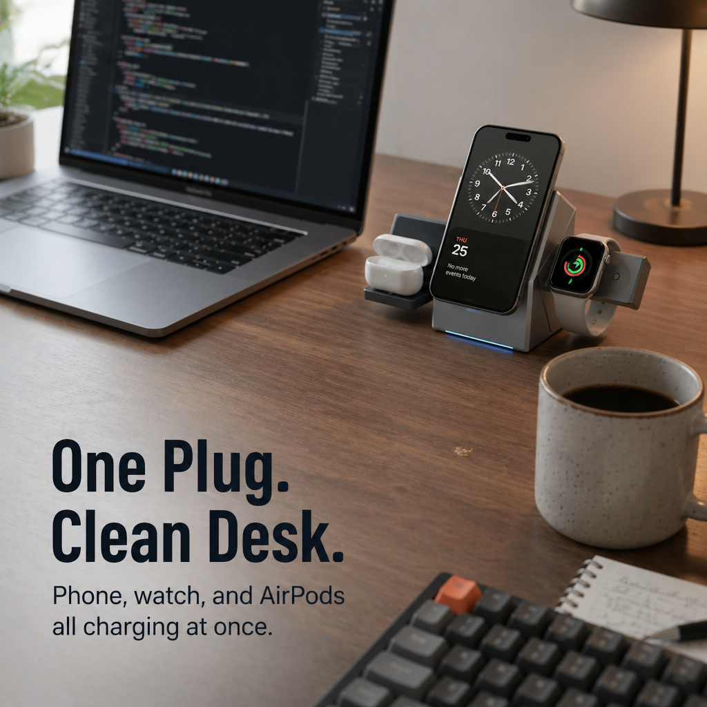 ChargeFlow — iPhone, Watch und Headsets an einem faltbaren Qi2-Ständer befestigen - Lamylie