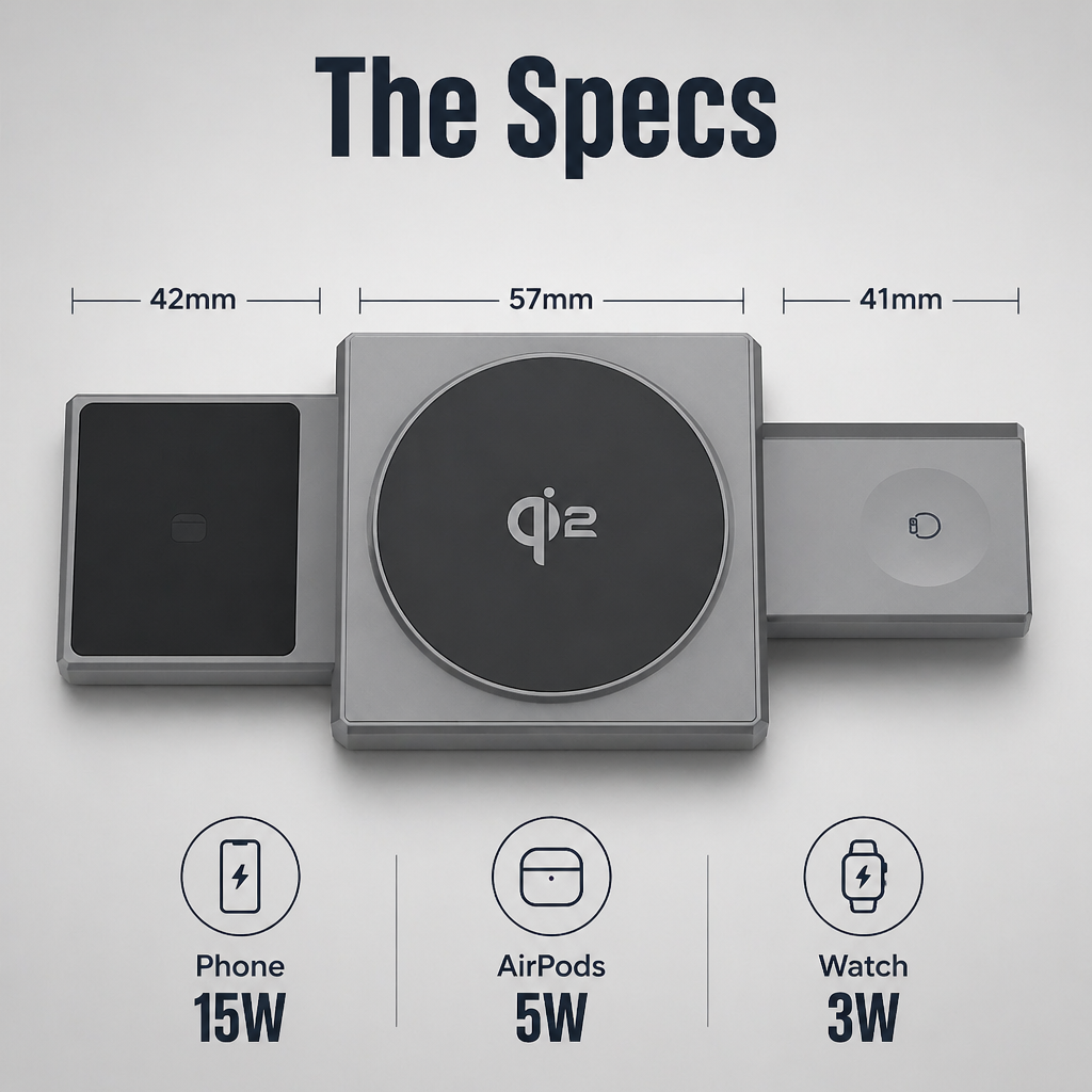 ChargeFlow — iPhone, Watch und Headsets an einem faltbaren Qi2-Ständer befestigen - Lamylie