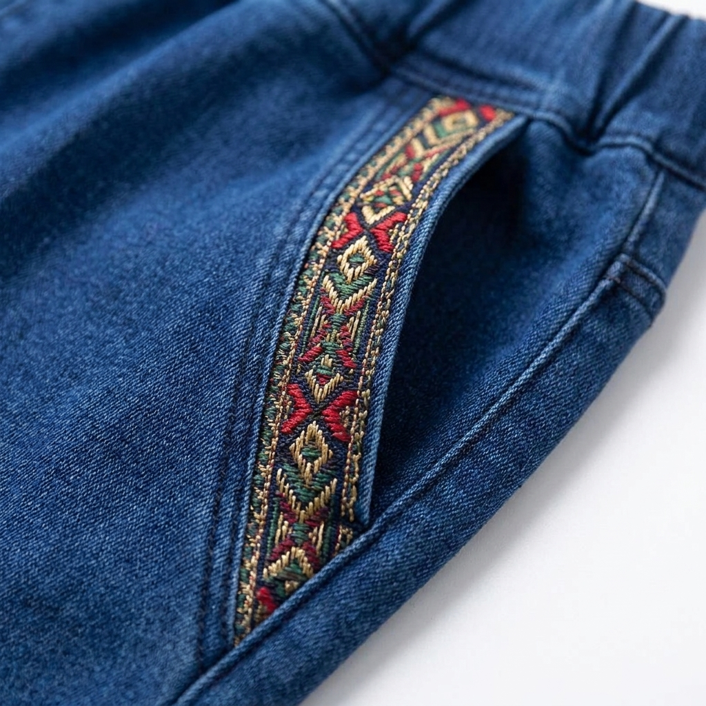 LuxeStride – Easy Pull-On Stretch Jeans with Embroidered Pocket Trim - Lamylie