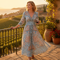 Mirella – Bohemian Paisley V-Neck Maxi Dress with Smocked Waist - Lamylie