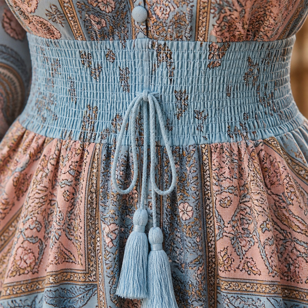 Mirella – Bohemian Paisley V-Neck Maxi Dress with Smocked Waist - Lamylie