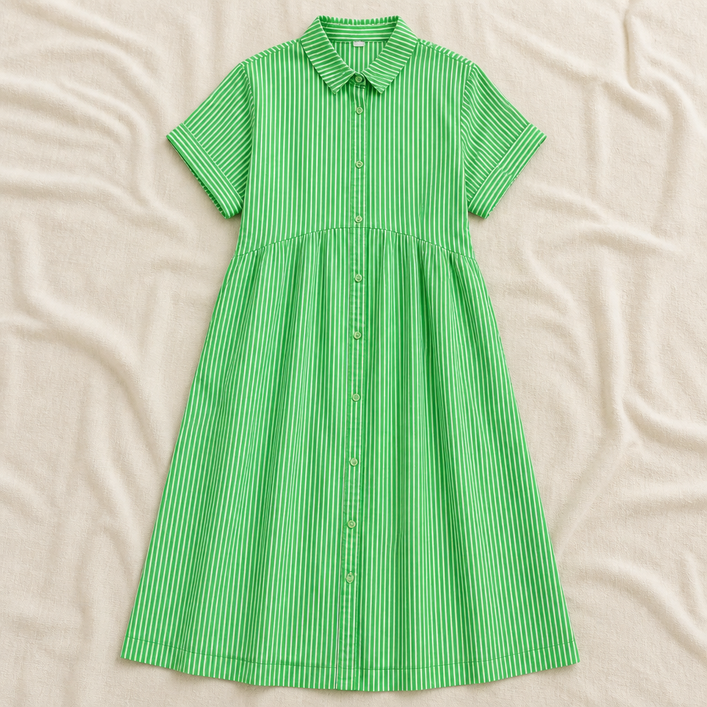 LunaVerve – vzdušné pruhované midi šaty košilového střihu s knoflíky vpředu – Lamylie