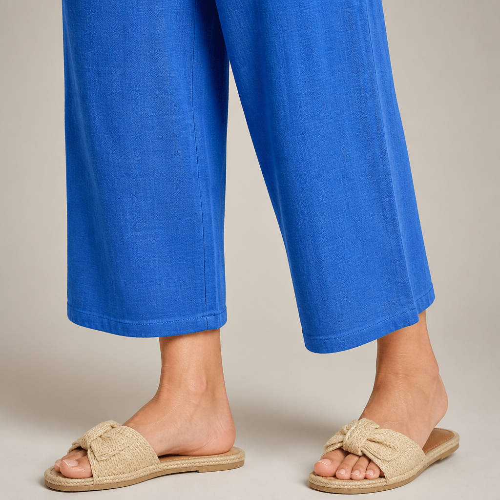 LumoraEase – Relaxed Cotton-Linen V-Neck Two-Piece Set - Lamylie