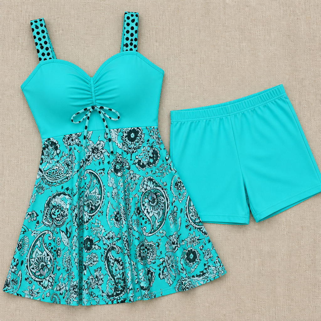 OceaniAura – Robe de bain tankini fluide à motif cachemire avec shorty – Lamylie