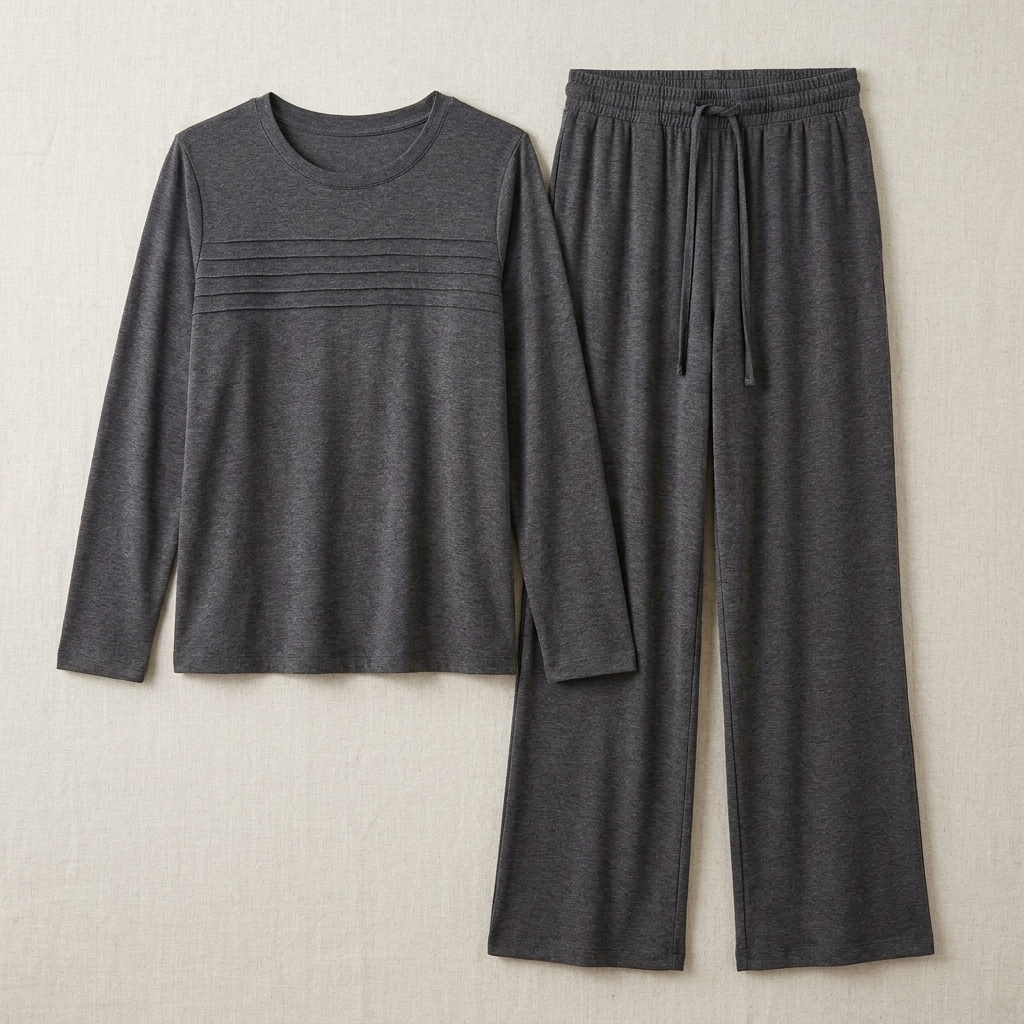 OptimaWear – Weiches, gestricktes zweiteiliges Lounge-Set mit plissierter Passe – Lamylie