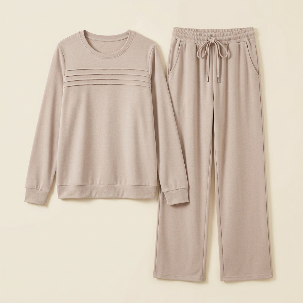 OptimaWear – Weiches, gestricktes zweiteiliges Lounge-Set mit plissierter Passe – Lamylie