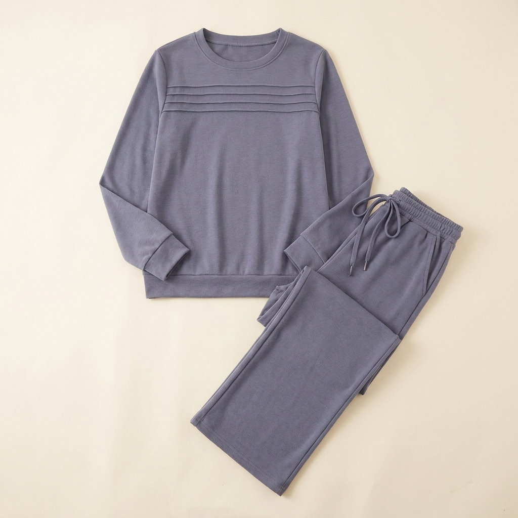 OptimaWear – Weiches, gestricktes zweiteiliges Lounge-Set mit plissierter Passe – Lamylie