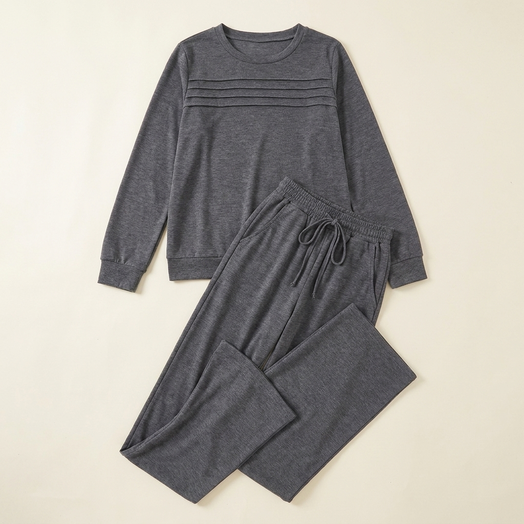 OptimaWear – Weiches, gestricktes zweiteiliges Lounge-Set mit plissierter Passe – Lamylie