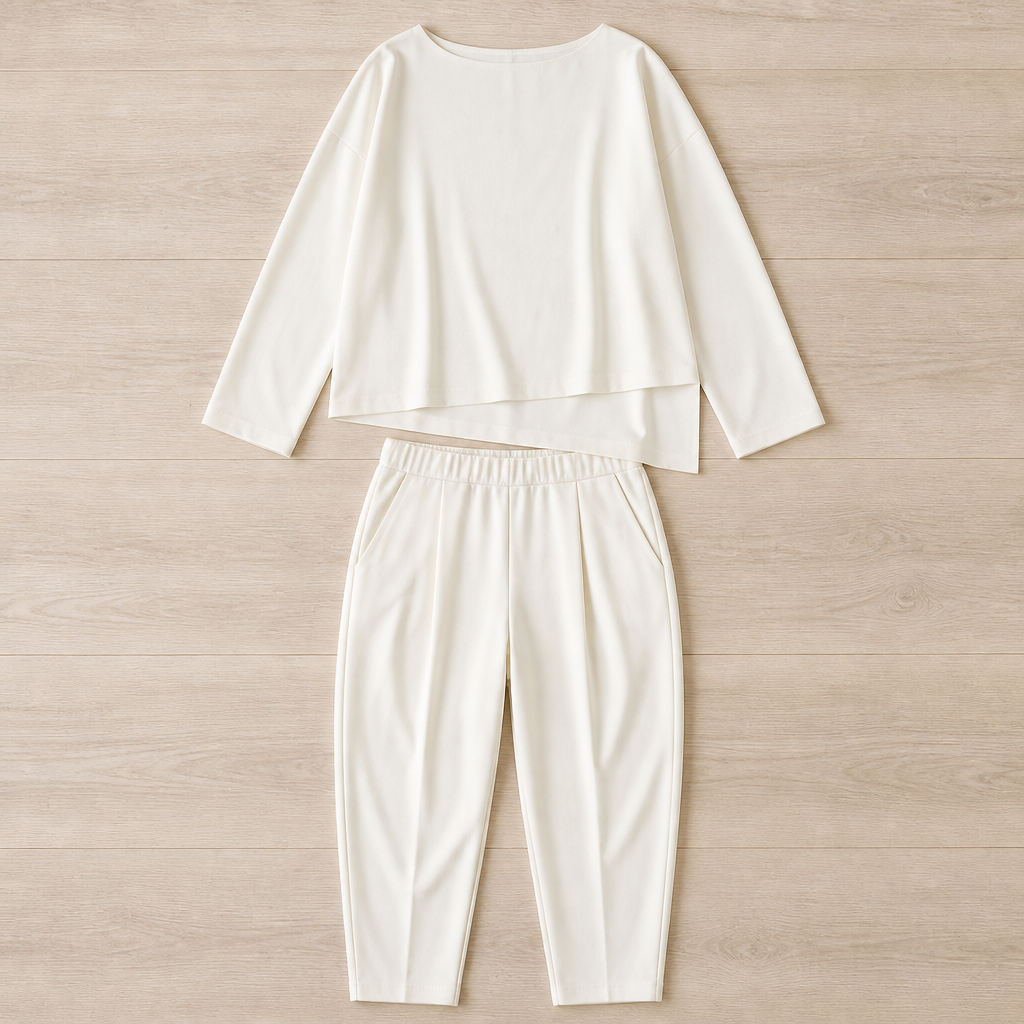 Mirelle – Relaxed Boat-Neck Two-Piece Set with Tapered Pleated Pants - Lamylie