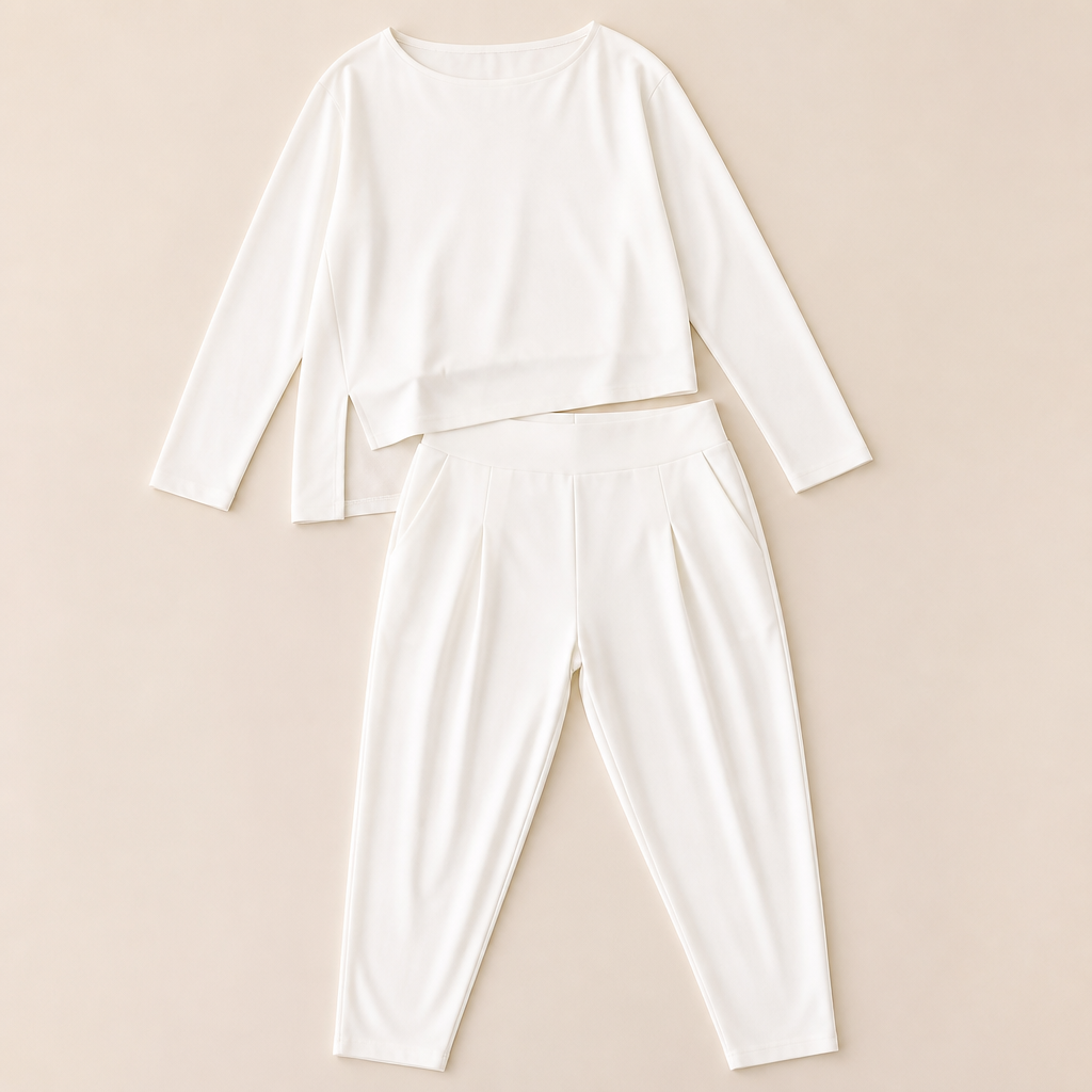 Mirelle – Relaxed Boat-Neck Two-Piece Set with Tapered Pleated Pants - Lamylie