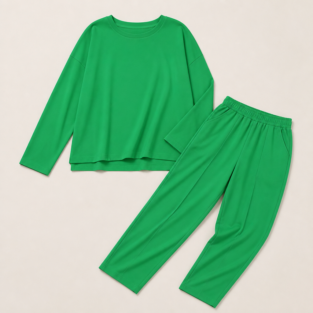 Mirelle – Relaxed Boat-Neck Two-Piece Set with Tapered Pleated Pants - Lamylie