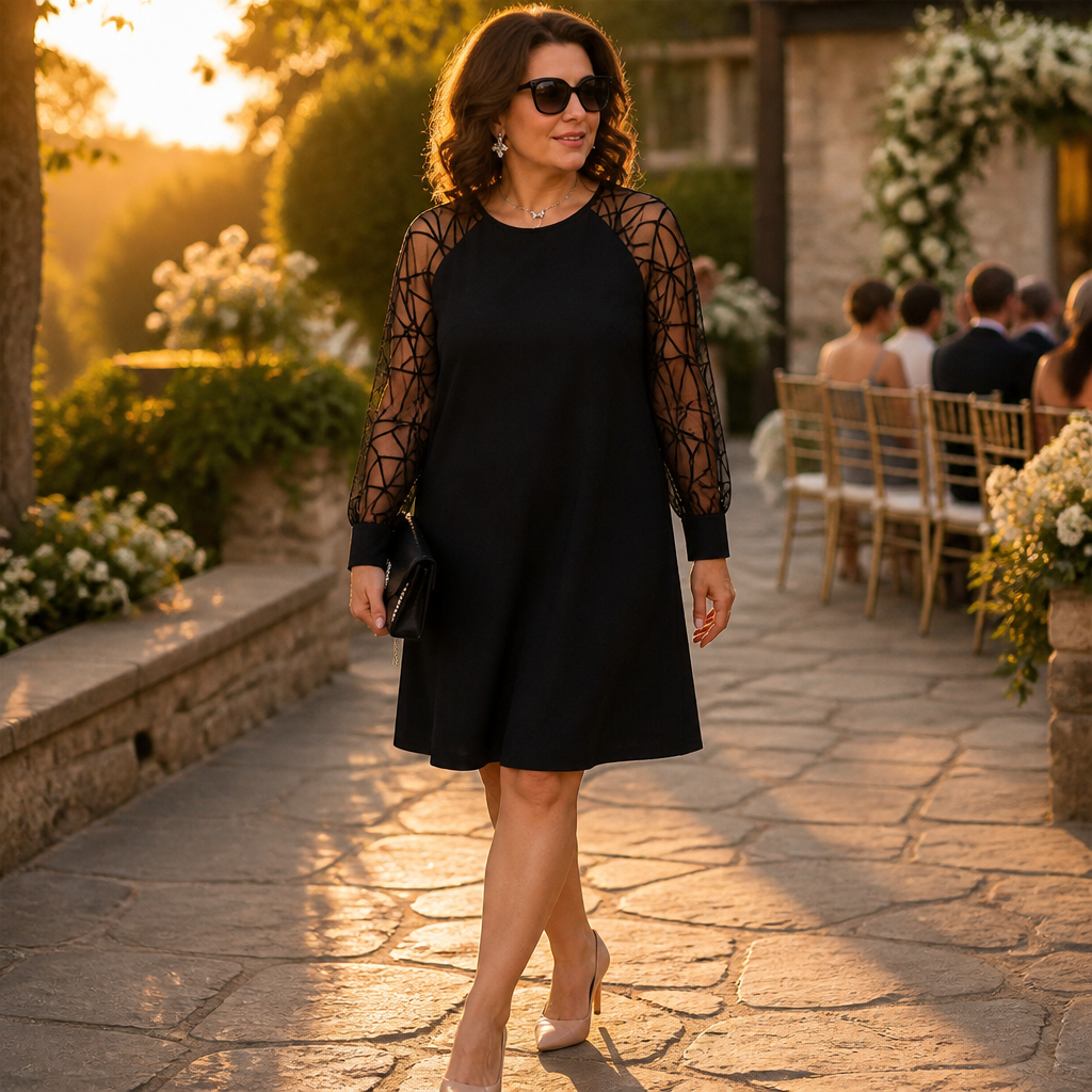 LumaraMist – Elegant Mesh Sleeve A-Line Tunic Dress - Lamylie
