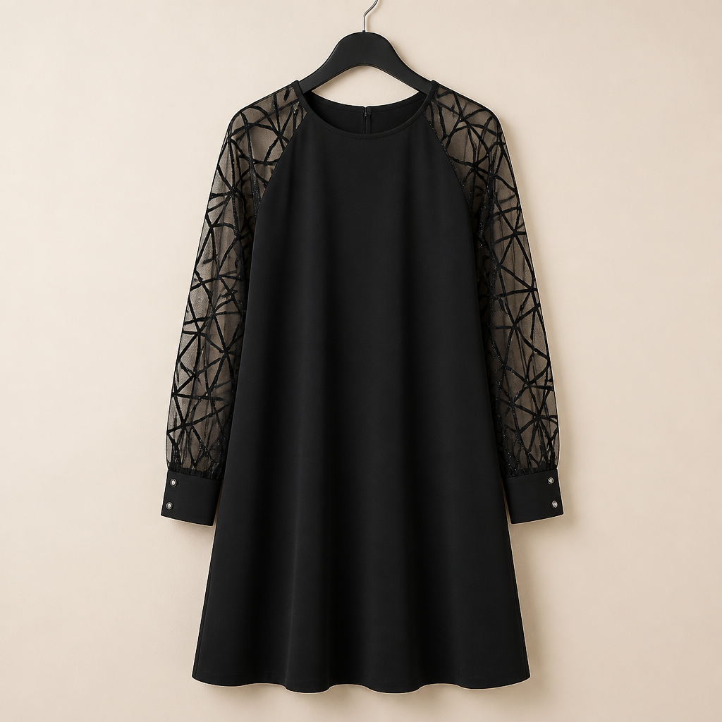 LumaraMist – Elegant Mesh Sleeve A-Line Tunic Dress - Lamylie