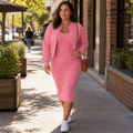 LunaCurve – Weiches Strick-Midikleid in figurbetonter Passform mit passender kurzer Jacke – Lamylie