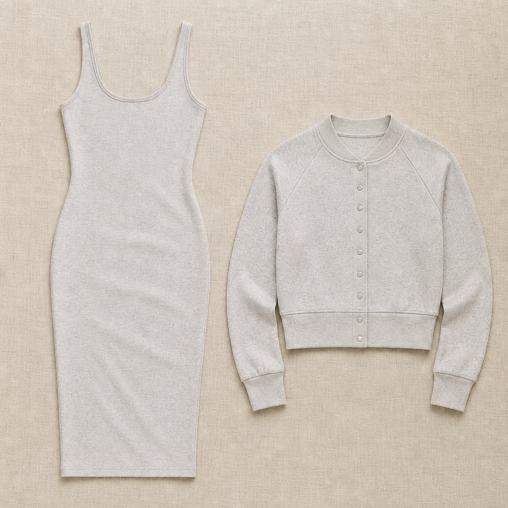 LunaCurve – Weiches Strick-Midikleid in figurbetonter Passform mit passender kurzer Jacke – Lamylie