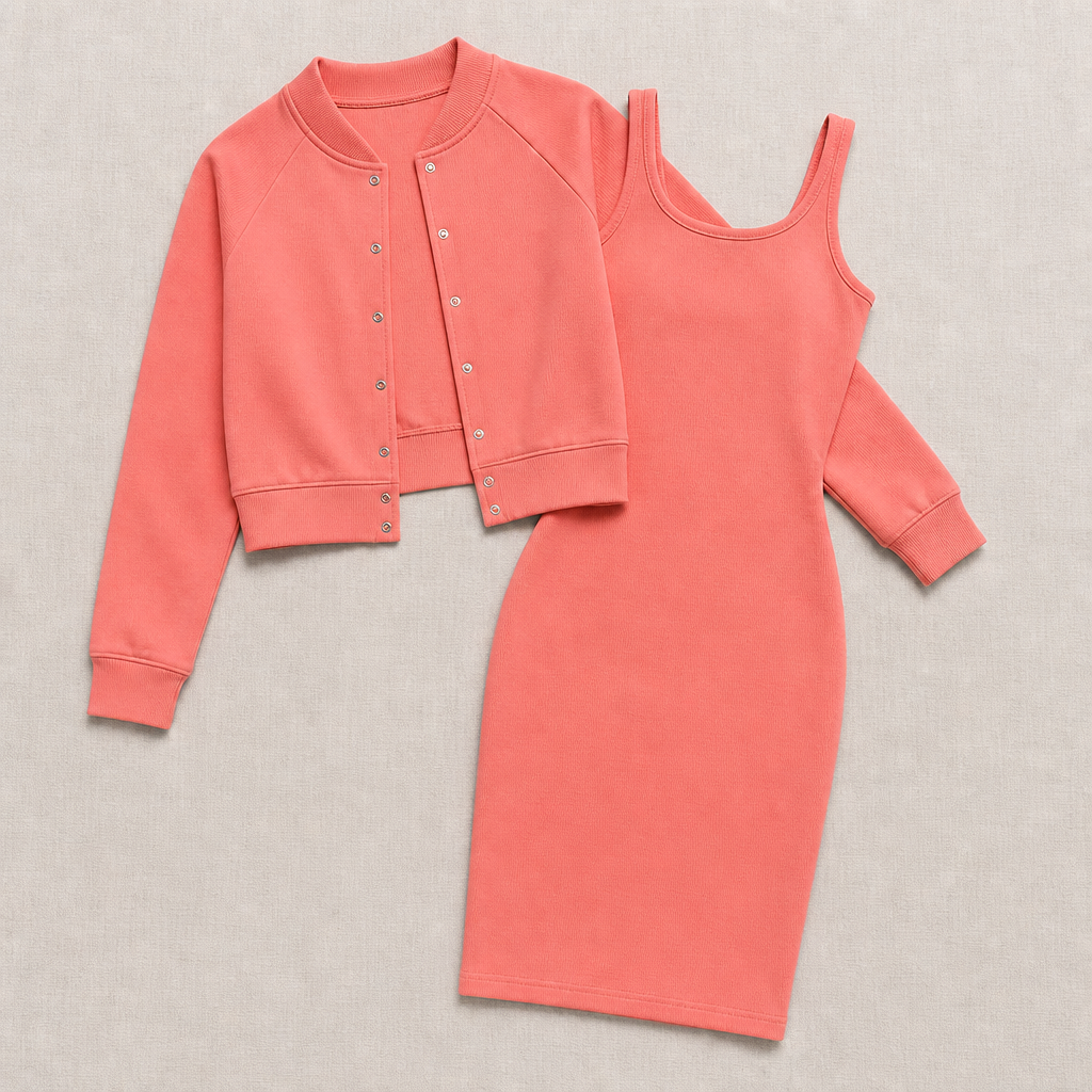 LunaCurve – Weiches Strick-Midikleid in figurbetonter Passform mit passender kurzer Jacke – Lamylie