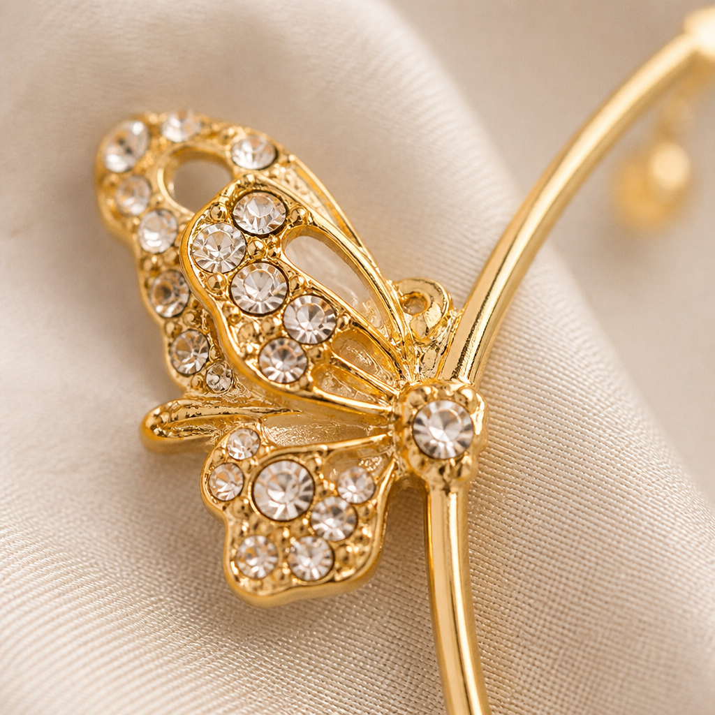 Luméline – Pendientes de aro tipo brazalete con mariposas centelleantes y cadenas de borlas de cristal - Lamylie