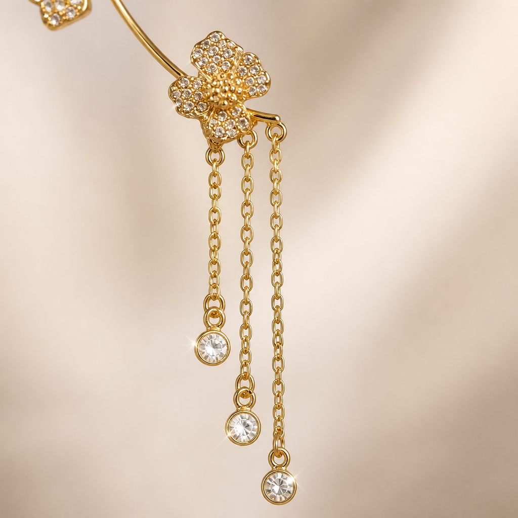 Luméline – Pendientes de aro tipo brazalete con mariposas centelleantes y cadenas de borlas de cristal - Lamylie