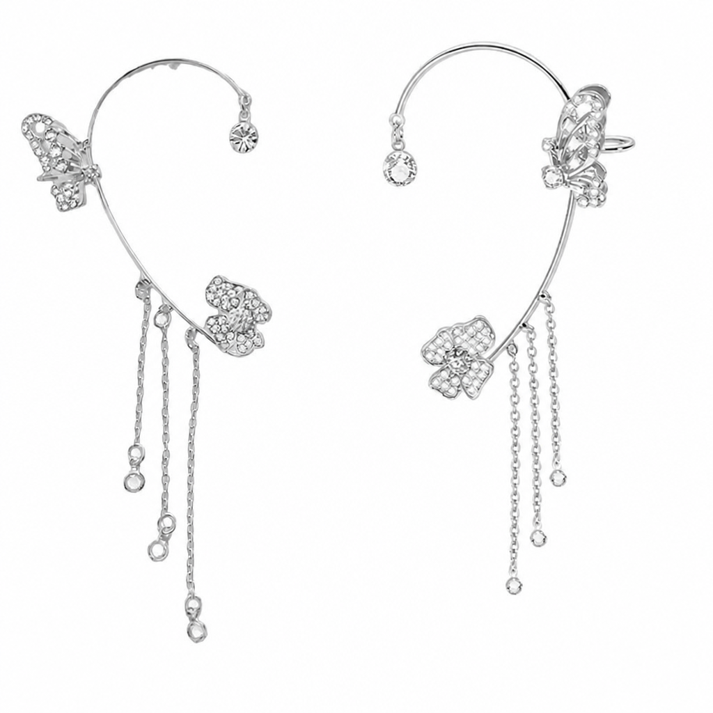 Luméline – Pendientes de aro tipo brazalete con mariposas centelleantes y cadenas de borlas de cristal - Lamylie