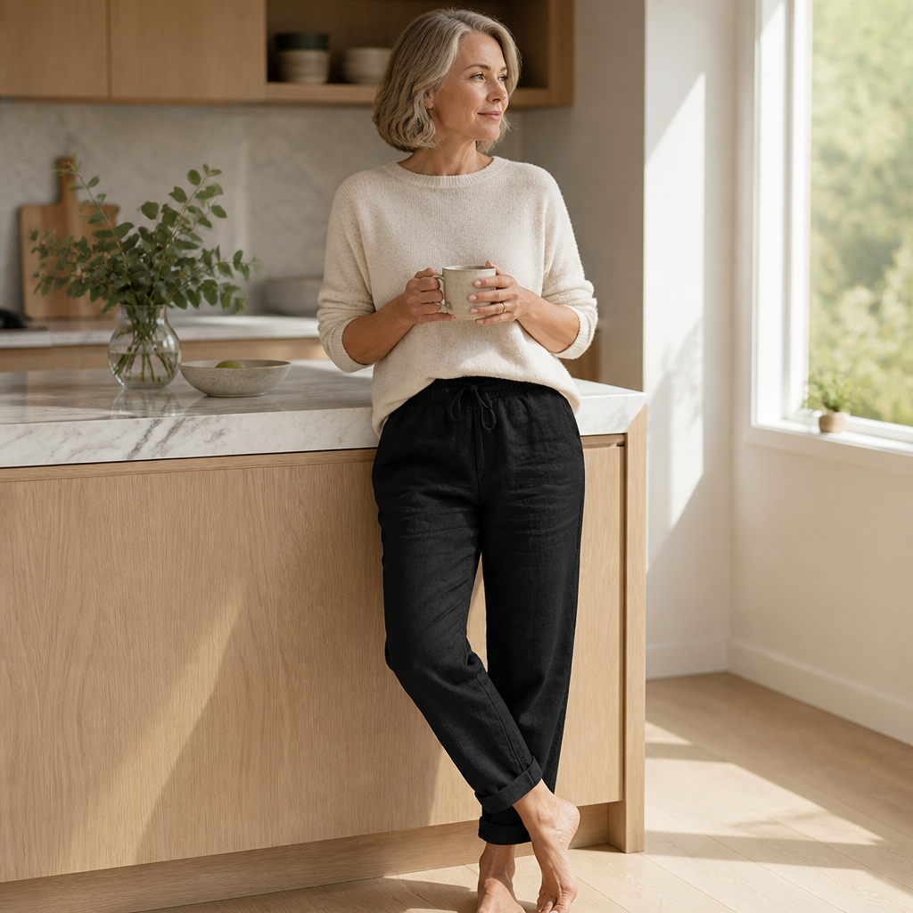 LuxeraSilk – Relaxed Cotton-Linen Drawstring Pants with Elastic Waist - Lamylie