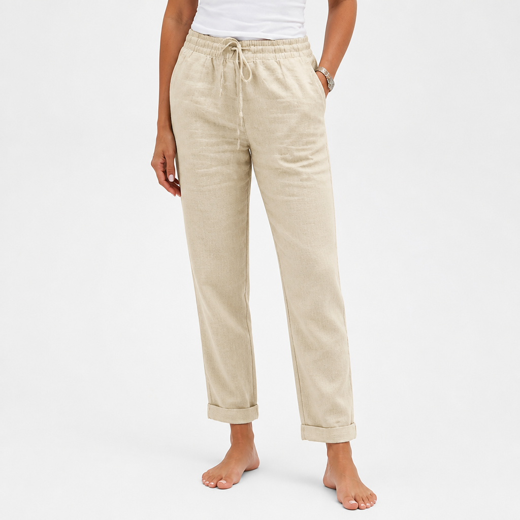 LuxeraSilk – Relaxed Cotton-Linen Drawstring Pants with Elastic Waist - Lamylie
